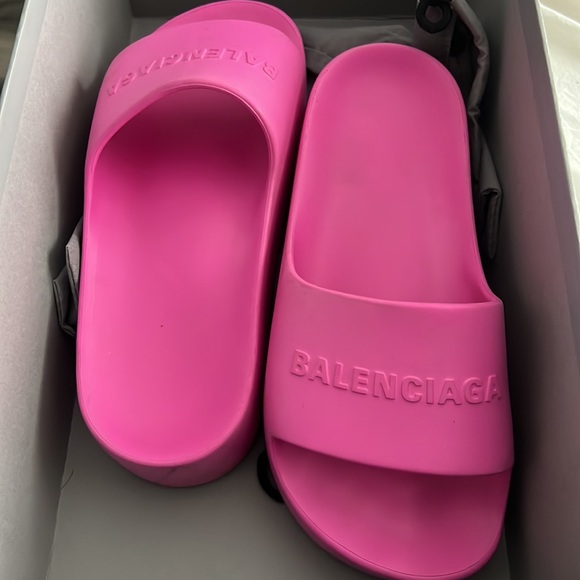 Balenciaga Pink Chunky Slide Rubber Logo - Picture 2 of 6